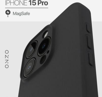 Чехол MAGSAFE на iPhone 15 Pro черный матовый, с микрофиброй внутри