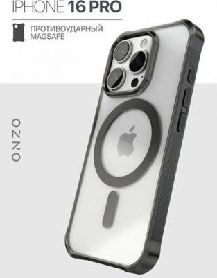 Чехол Magsafe на iPhone 16 Pro прозрачный с черными рамками, с усиленными углами