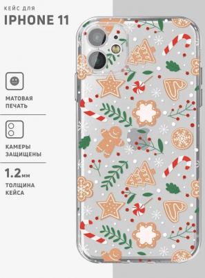 Чехол на iPhone 11 тонкий прозрачный с принтом "Gingerbread pattern"
