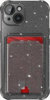 Противоударный чехол на iPhone 15 с картхолдером, блестящий темно-прозрачный – фото 1