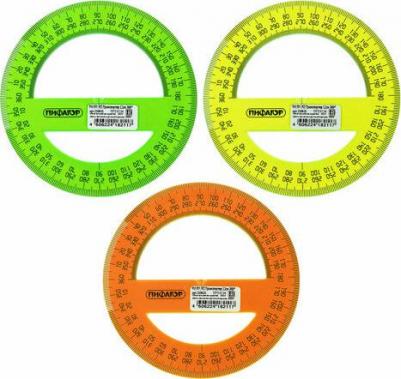 Транспортир 12 см, 360 градусов, прозрачный, неоновый, 210621 – фото 2