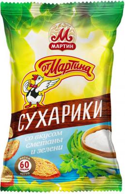 Сухарики пшенично-кукурузные со вкусом сметаны и зелени, 60 г