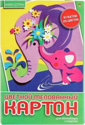 Картон цветной двусторонний А4, 10 листов, 20 цветов "Хобби тайм", мелованный, 190 г/м2, микс – фото 2