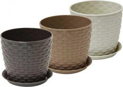 Цветочное кашпо М-пластика Ротанг с поддоном М 3080 1 л коричневый 1 шт – фото 1