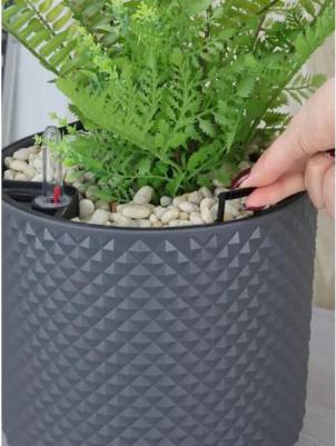 Кашпо для цветов Фасет ?22 h20 см v6.2 л с автополивом полипропилен графитовый – фото 3