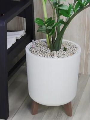 Кашпо Флориан М 3159 высокое, на ножках, с автополивом, белый ротанг, d 300 мм, 19 л – фото 5