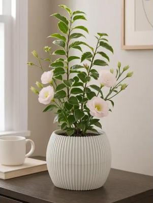 Кашпо ПИКАНТО D115 мм, 0,35 л, белый ротанг, М 3211 – фото 1