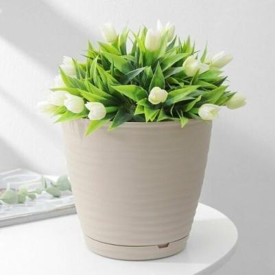 Горшок для цветов с поддоном ТероПром 9165863 Saffron, 2,6 л, d=17,6 см, h=16,2 см, цвет бежевый – фото 1