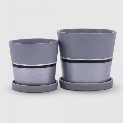 Бетонный горшок с поддоном Лувр серый с золотым 18 см – фото 4