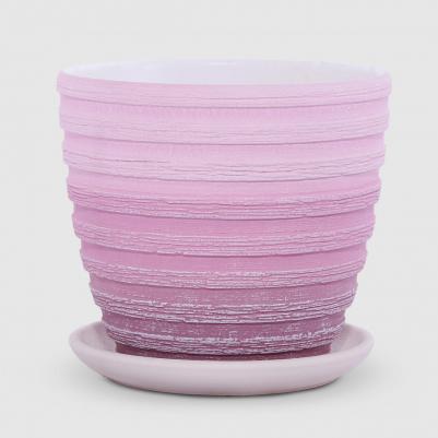 Керамический горшок с поддоном Букле розовый 12 см