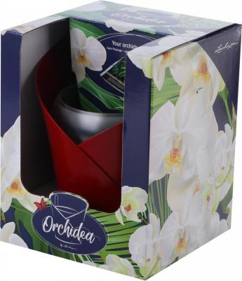 Настольное кашпо Орхидея Ярко-красное матовое с системой полива и субстратом, диаметр 18 см, высота 20 см – фото 4