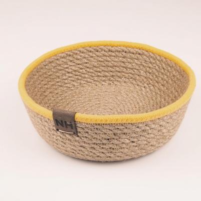 Корзина круглая декоративная малая с желтым кантом 16х6 см