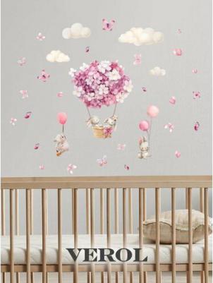 Наклейки интерьерные "Зайки в шариках" на стену, набор 36 стикеров – фото 3