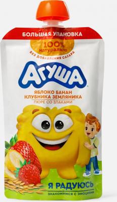 банан-яблоко, клубника, со злаками, 160 г (детское пюре)