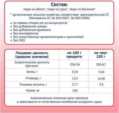 банан-груша-яблоко, 120 г (детское пюре) – фото 15