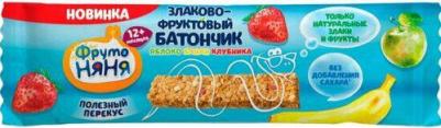 банан-яблоко, клубника, со злаками, 25 г (батончик)