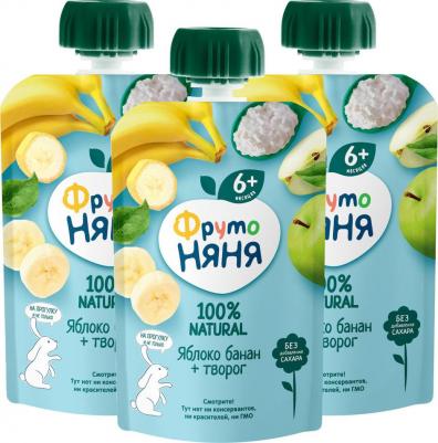 банан-яблоко, с творогом, 90 г (детское пюре) – фото 1