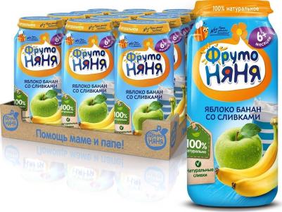 банан-яблоко, со сливками, 250 г (детское пюре)