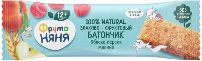 персик-яблоко, малина, со злаками, 25 г (батончик) – фото 1