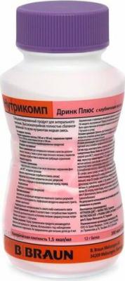 Нутрикомп Дринк Плюс, клубничный, в пластиковой бутылке - жидкая смесь для энтерального питания, 200 мл