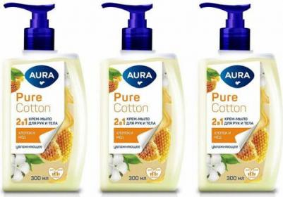 Крем-мыло Pure Cotton Хлопок и мёд, 2в1 для рук и тела 300мл – фото 3