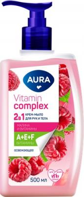 Мыло жидкое Vitamin Complex 2в1 для рук и тела Малина и витамины, 500 мл