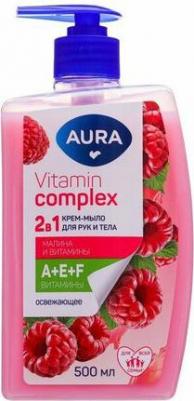 Мыло жидкое Vitamin Complex 2в1 для рук и тела Малина и витамины, 500 мл – фото 1