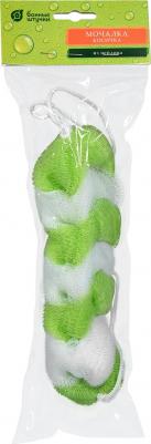 Мочалка для душа "Косичка", цвет: белый, зеленый. 40024 – фото 1