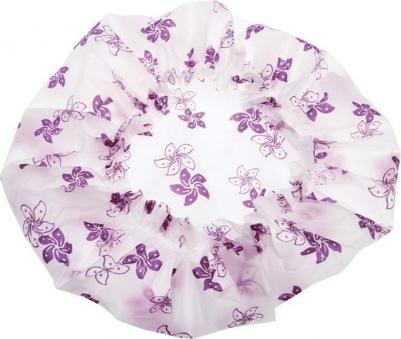 Шапочка для душа без кружева, белая с фиолетовыми цветами – фото 3