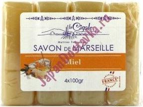 Мыло марсельское с медом Savon de Marseille Miel, 4 х 100 г – фото 1