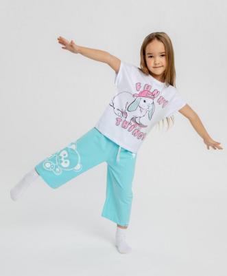 Брюки домашние с принтом голубые для девочки (128-134)