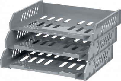 Лотки горизонтальные для бумаг, НАБОР 3 шт., на металлических стержнях 60 мм, серые, "Сити", ЛТ561 – фото 3