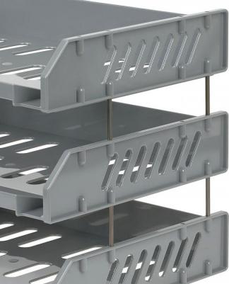 Лотки горизонтальные для бумаг, НАБОР 3 шт., на металлических стержнях 60 мм, серые, "Сити", ЛТ561 – фото 5