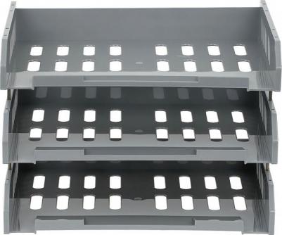 Лотки горизонтальные для бумаг, НАБОР 3 шт., на металлических стержнях 60 мм, серые, "Сити", ЛТ561 – фото 10