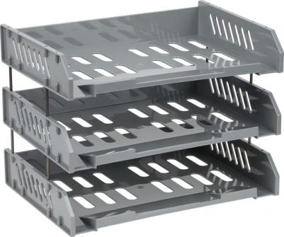 Лотки горизонтальные для бумаг, НАБОР 3 шт., на металлических стержнях 60 мм, серые, "Сити", ЛТ561 – фото 12