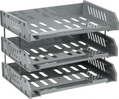 Лотки горизонтальные для бумаг, НАБОР 3 шт., на металлических стержнях 60 мм, серые, "Сити", ЛТ561 – фото 18