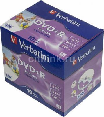 Оптический диск DVD+R 4.7ГБ 16x, 10шт., jewel case, printable [43508]
