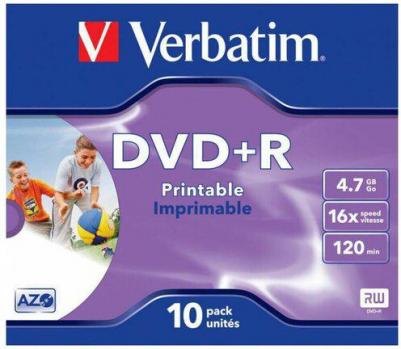 Оптический диск DVD+R 4.7ГБ 16x, 10шт., jewel case, printable [43508] – фото 1