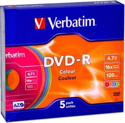 Оптический диск DVD-R 4.7ГБ 16x slim case, color ( 43557 ) 5 шт – фото 1