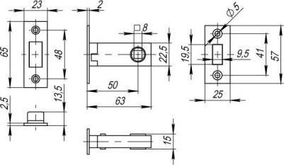 Защелка врезная межкомнатная с магнитным язычком M12-50-25 GP, цвет: латунь – фото 1