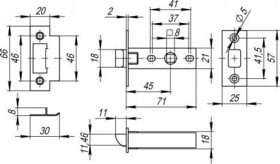 Защелка врезная межкомнатная с пластиковым язычком P12-45-25 AC, цвет: медь – фото 1