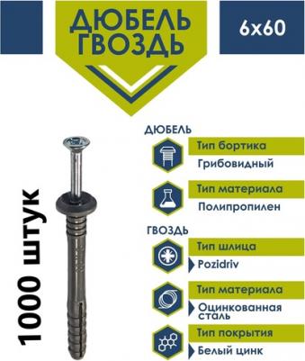 Дюбель-гвоздь 6x60 потай.борт полипропилен 1000шт – фото 2