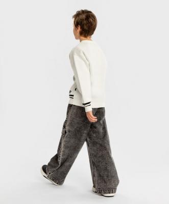 Джинсы трубы Baggy с огромными карманами на коленях серые, 134, 224BBBJC6303 – фото 4