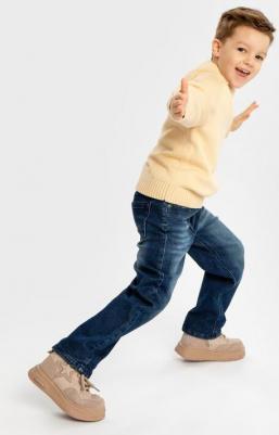 Джинсы утепленные прямые с эффектом варки синие детские, 98, 224BBBMC6402 – фото 3