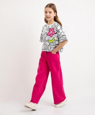 Джинсы цвета фуксии с дестрой эффектом розовые для девочек (158) – фото 3