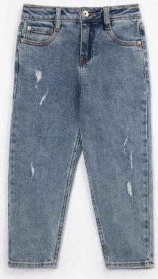 Джинсы силуэта Мом-фит с потёртостями синие для девочки, 104, 22402GMC6303 – фото 1