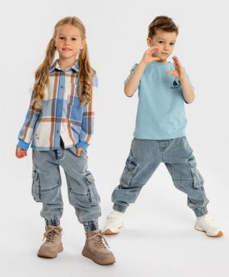 Джинсы карго с шестью карманамиголубые детские, 104, 224BBBMC6303