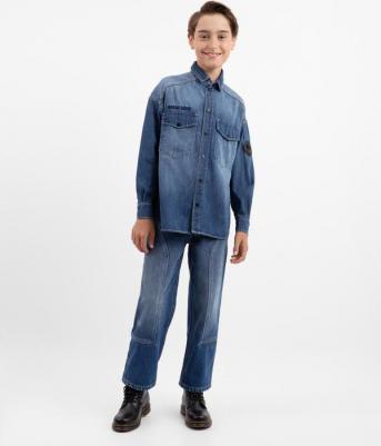 Джинсы прямого кроя на флисе с потёртостями синие для мальчика, 146, 22411BJC6403