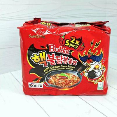 Лапша быстрого приготовления Hot Chicken со вкусом тушеной курицы Самянг / /, 5 пачек по 145 г