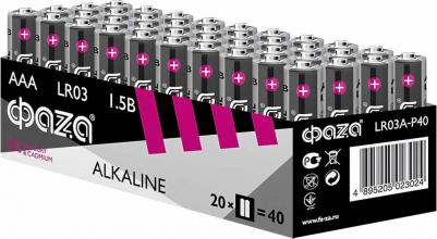 Батарейки алкалиновые Alkaline LR03A-P40, тип AAA (LR03), 40 шт